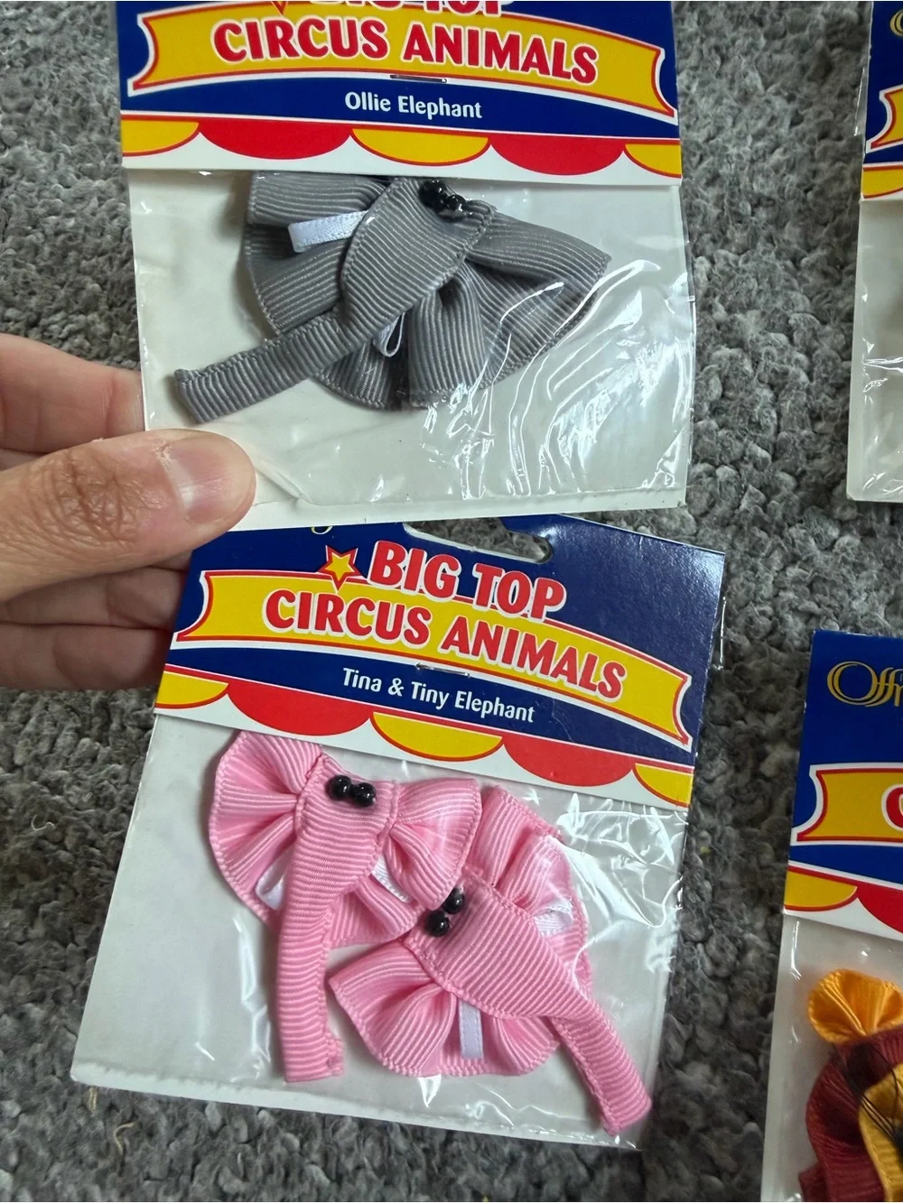 Lot of 7 Vintage Offray Big Top Circus Animals Ribbon Accessories - New